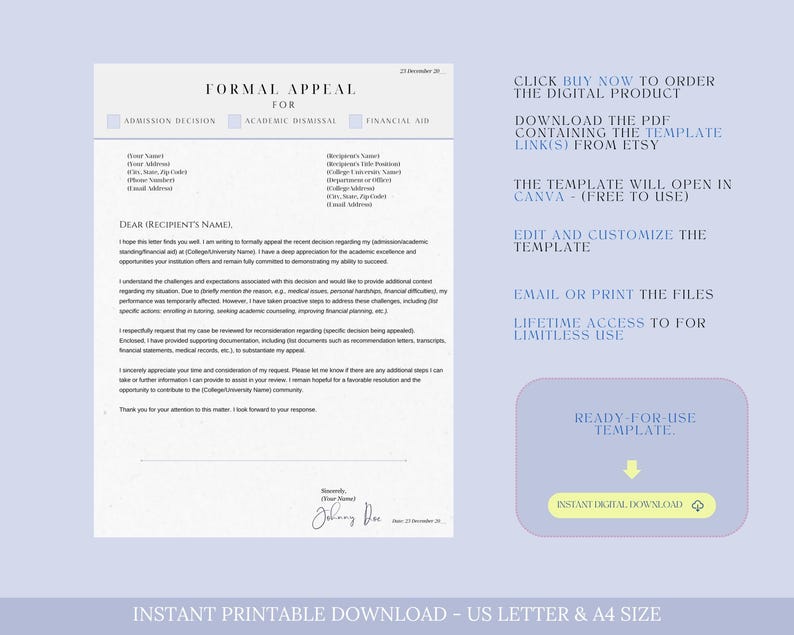 College Appeal Letter Template, Academic Dismissal Appeal, Financial