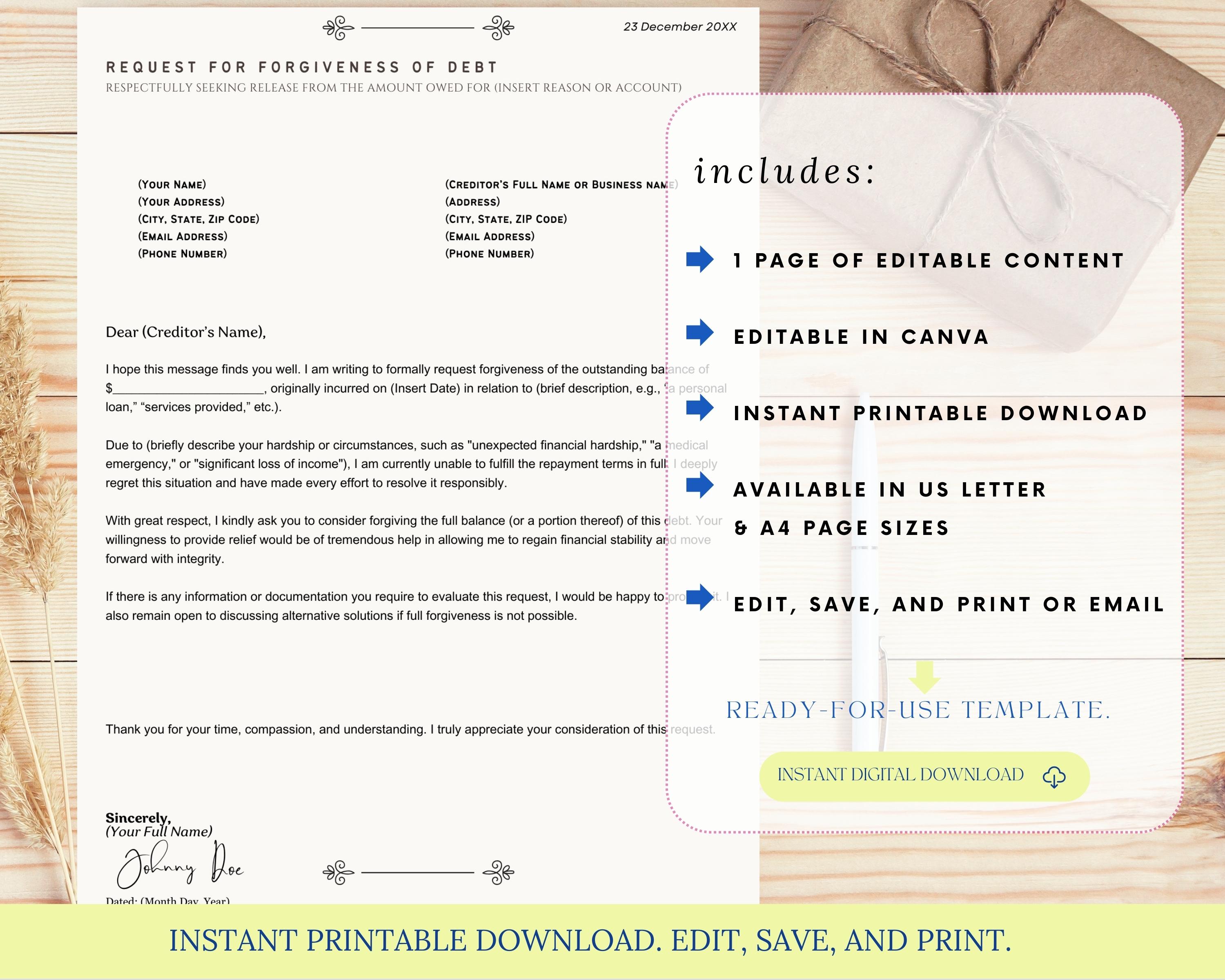 Debt Forgiveness Letter Template, Debt Forgiveness Request Letter ...