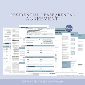 Editable Residential Lease,Rental Agreement,Printable Rental Agreement, Landlord Form Housing Apartment Contract,Rental Lease,Property Forms