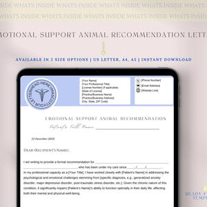 Modelo de carta de animal de apoio emocional, modelo de carta ESA, carta ESA, animal de serviço, modelo de médico, carta de terapeuta, plano de tratamento