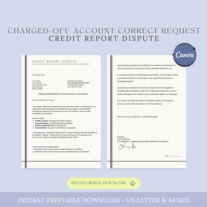 Solicitud de corrección de cuenta cancelada por disputa de informe crediticio, plantilla de carta de disputa de informe crediticio, carta de disputa de informe crediticio, Canva