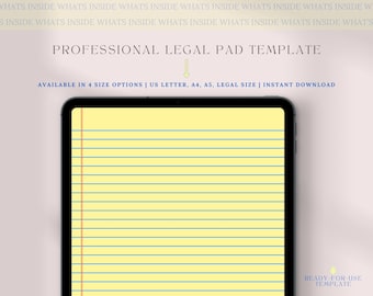 Professional Legal Pad Template, Notebook Template, Note Pad Template, Paper Template, Classic Yellow Paper & Blue Lines, Digital Download