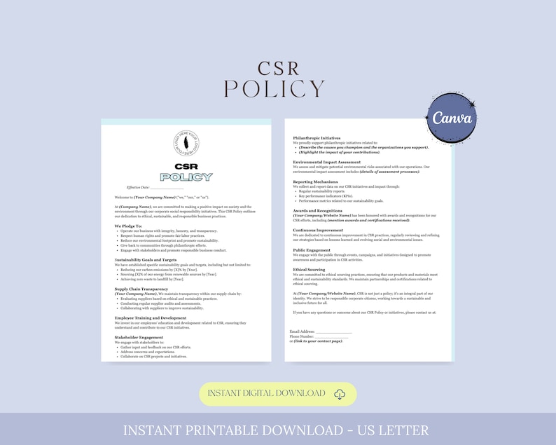 CSR Statement, Corporate Social Responsibility Company Policy Template ...