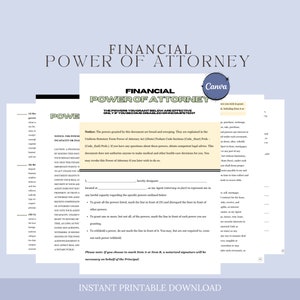 Financial Power of Attorney Template,  POA Form, Financial Power of Attorney Form, Legal Authorization for Finances, Finance Control Doc