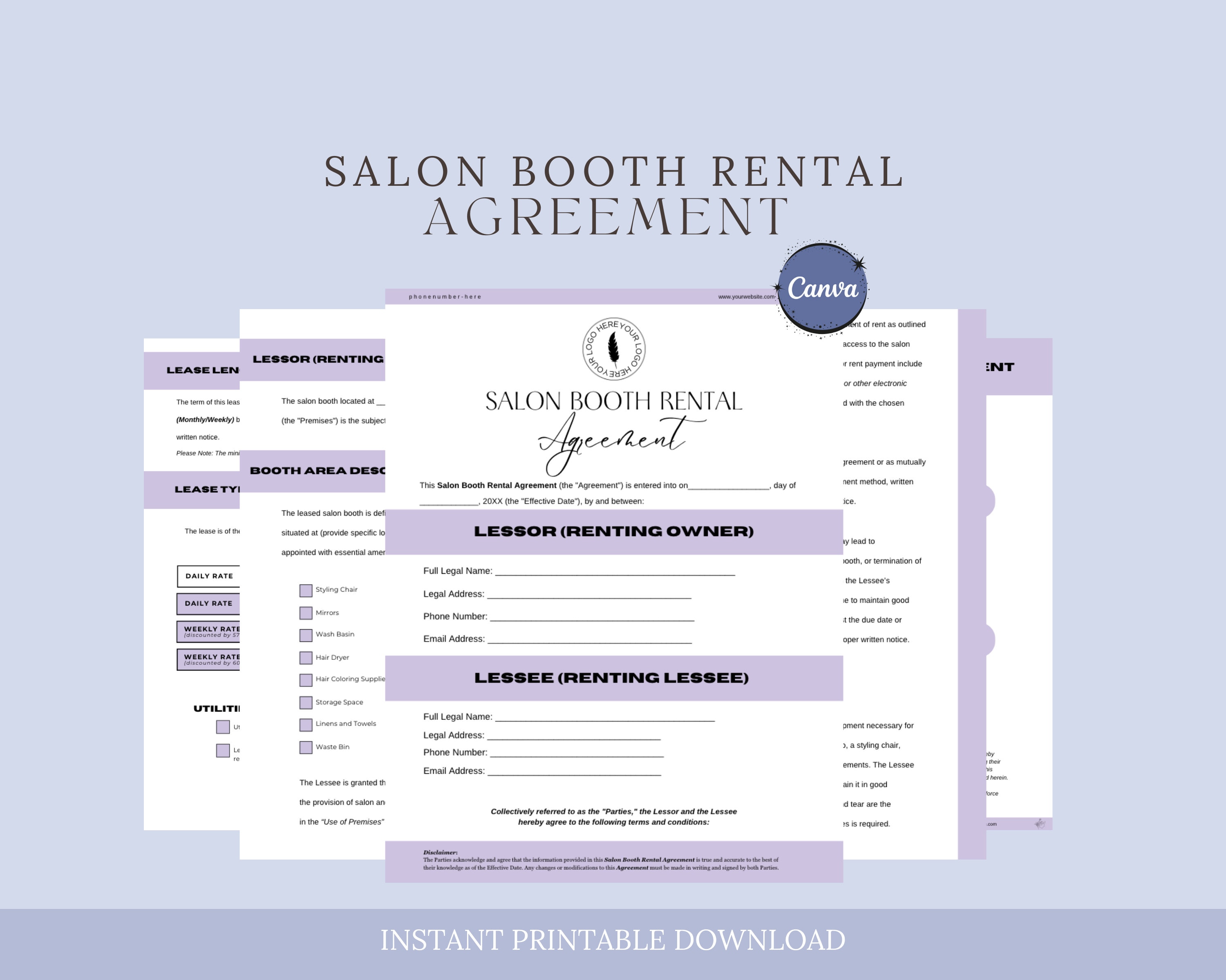 Salon Booth Rental Agreement, Hair Salon Booth Rental Agreement, Barber