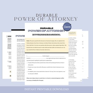 Durable Power of Attorney, Durable Power of Attorney,General Power,GPOA,Sale Property Form,Contract Power,General Power of Attorney Template