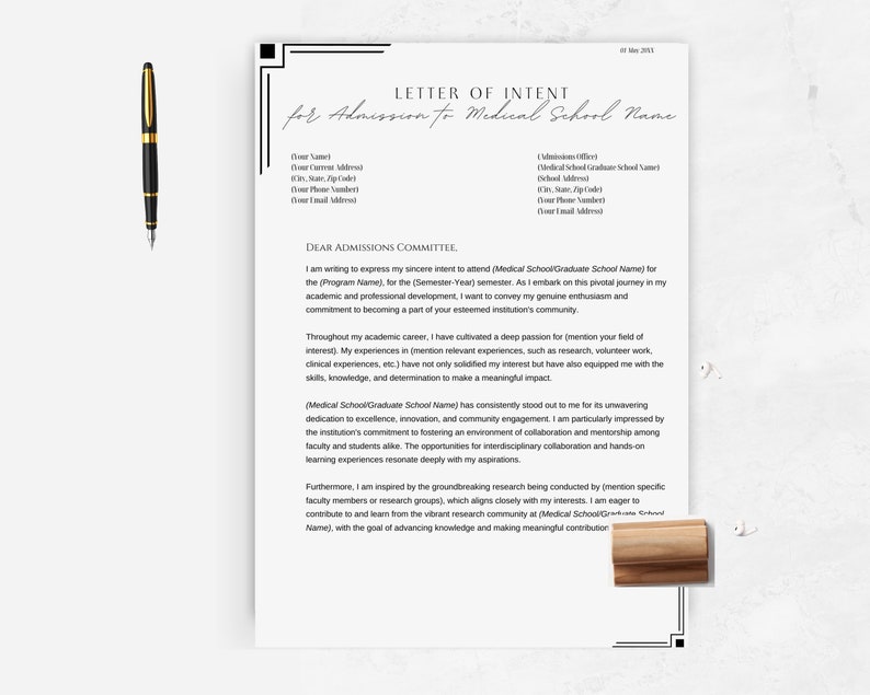 Letter of Intent for Admission to Medical School Template, Graduate