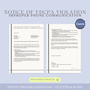 Aviso de infracción de la FDCPA con respecto al modelo de carta de comunicación telefónica inadecuada, Ley de prácticas justas de cobro de deudas, disputa por infracción de deudas