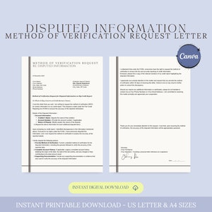 Método de verificación: solicitud de información en disputa, carta MOV, carta de verificación de deuda, FCRA 611, carta de disputa de deuda, Canva