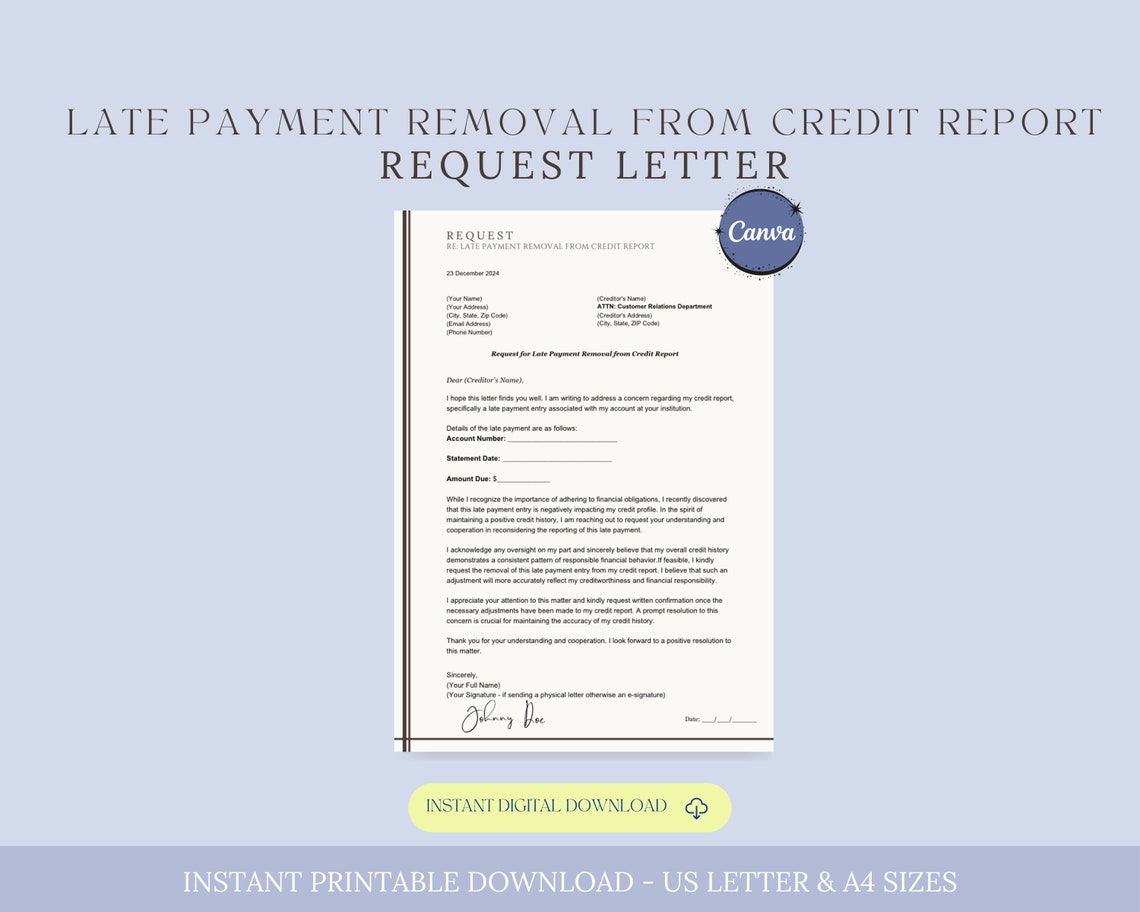 Request for Late Payment Removal From Credit Report Letter Template ...