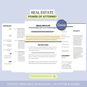 Real Estate Power of Attorney, POA Form, Property Attorney-in-Fact, Financial Power of Attorney Form, Legal Authorization for Finances,Canva