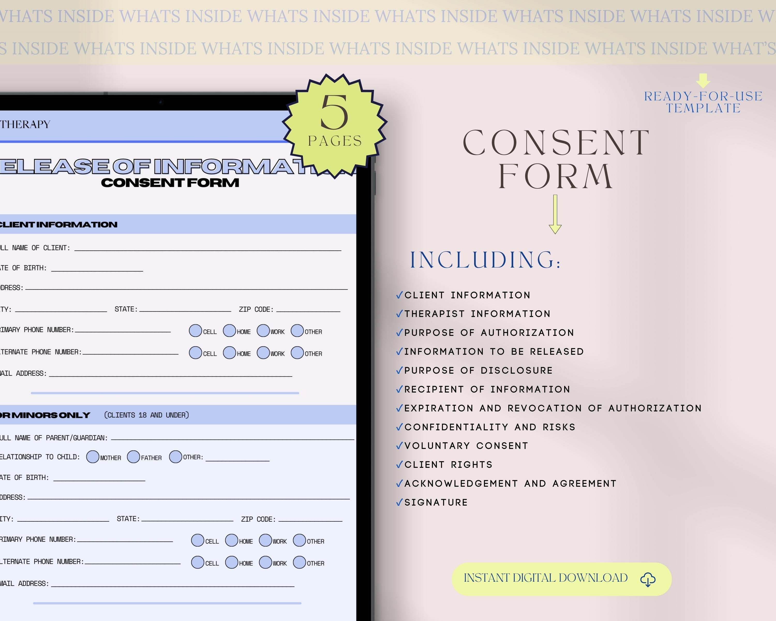 Release of Information (ROI) Consent Form Template for Private Practice ...