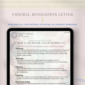 Carta de resolución de funeral: un tributo de honor y recuerdo, una plantilla de carta editable para un programa funerario o un servicio conmemorativo
