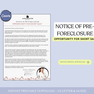 Notice of Pre-Foreclosure: Opportunity for Short Sale, Foreclosure Letter Real Estate Marketing, Pre-Closure Mailer, Realtor Pre-Foreclosure