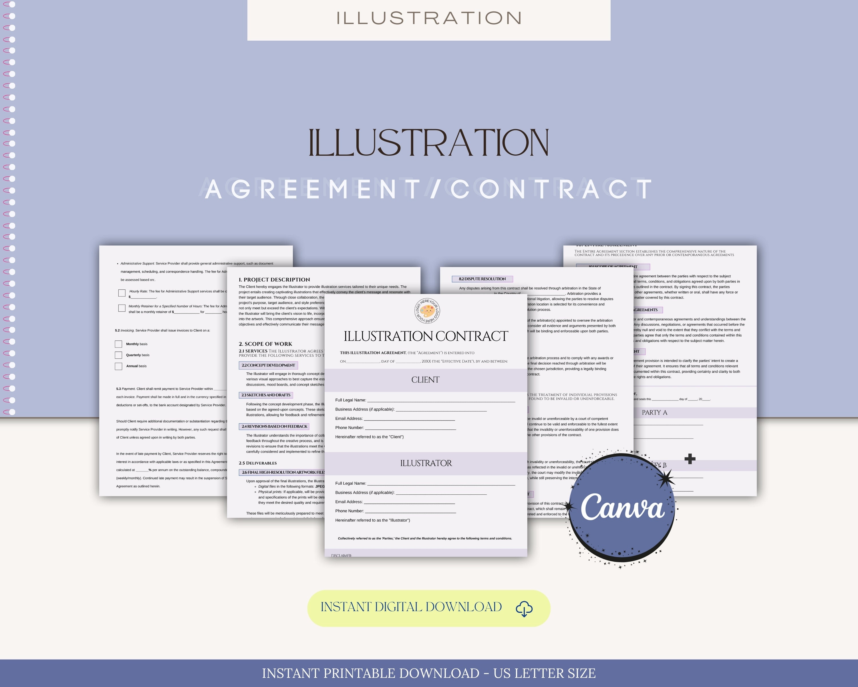 Illustration Contract Template, Graphic Design Contract, Freelance Illustration Contract Template, Graphic Design Contract, Freelance