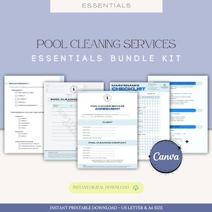 Pool Cleaning Services Agreement, Swimming Pool Service Agreement,Swimming Pool Maintenance Menu,Pool Care Cleaning Checklist, Pool Flyer