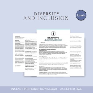 May include: A printable document with the title "Diversity & Inclusion" and a list of bullet points about diversity and inclusion in the workplace. The document is designed to be printed on US letter size paper.