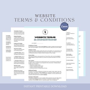 May include: A printable document with the title "Website Terms & Conditions" in a blue and white color scheme. The document includes a section on "Acceptance of Terms" and "Changes to Terms".