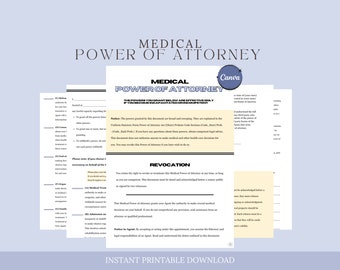 Medical Power of Attorney Template, Healthcare POA, Medical POA,Health Directive, Medical Planning, Medical Attorney Authorization, Canva