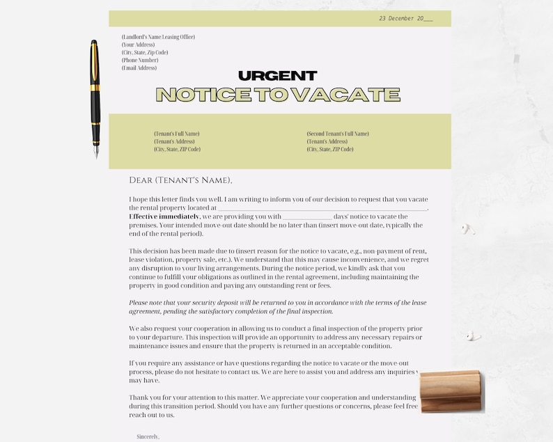Carta de aviso de desalojo, carta de terminación del contrato de alquiler, aviso de terminación del propietario, aviso de mudanza, aviso de finalización del arrendamiento de alquiler, Canva imagen 3