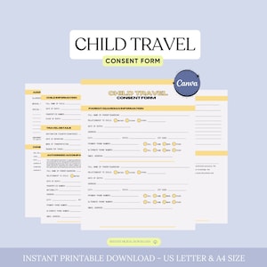 Modulo di consenso al viaggio per bambini modificabile, Modulo di consenso al viaggio per bambini, Modello di autorizzazione al viaggio per bambini, Modulo di autorizzazione al viaggio per bambini, Canva