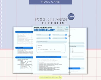 Plantilla de lista de verificación para la limpieza de piscinas, servicios de cuidado de piscinas residenciales y comerciales, registro de mantenimiento de piscinas, programa de mantenimiento de piscinas