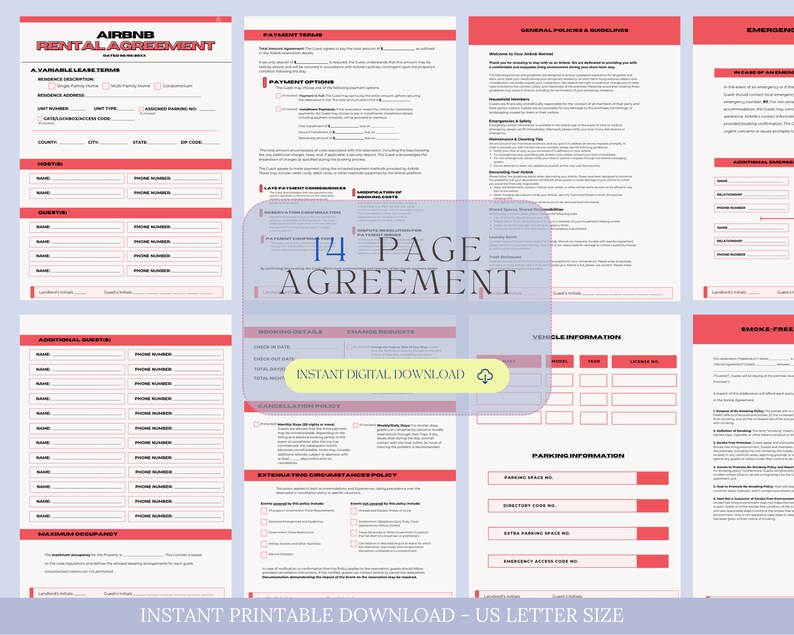 Airbnb Rental Agreement Contract, Short-term Rental, Vacation Rental ...