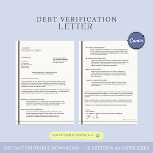 Plantilla de carta de verificación de deuda, carta de verificación de crédito, validación de préstamo, liquidación de deuda, carta de verificación de deuda, verificación financiera