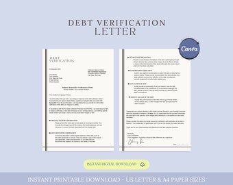 Debt Verification Letter Template, Credit Verification Letter, Loan Validation, Debt Settlement, Verify Debt Letter, Financial Verification