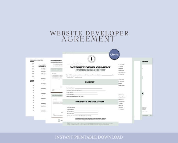 Editable Web Development Contract Template, Freelance Website Developer Agreement, Web Design Intake Form, Website Developer Invoice