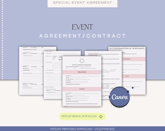 Event Contract Agreement Template, Event Planner Contract, Event Organizer, Event Planning, Vendor Agreement for Party and Special Occasion