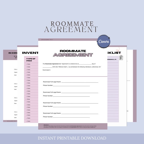 Agreement With Roommate Template Etsy