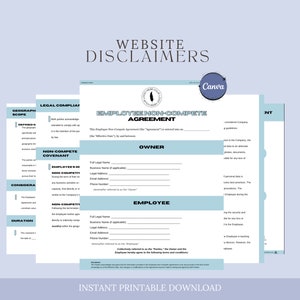 Employee Non-Compete Agreement, Employee Non-Disclosure Agreement Template,  Employment Agreement Form, Employment Non-Solicit Form, Canva