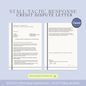 Plantilla de carta de respuesta de seguimiento de disputa crediticia de respuesta táctica de estancamiento, oficina de crédito, ayuda de reparación de crédito de bricolaje, carta de táctica de estancamiento, Canva