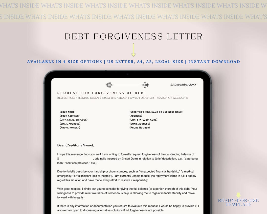 Debt Forgiveness Letter Template, Debt Forgiveness Request Letter ...