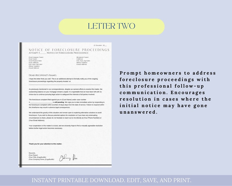 Foreclosure Proceedings Correspondence Kit, Notice of Intent to ...