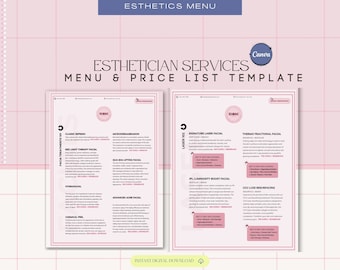 Custom Esthetician Price List Design Templates, Facial Treatment Menu, Spa Services Menu, Retro Menu Style,Editable Beauty Spa Menu Catalog