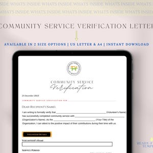 Plantilla de carta de verificación de servicio comunitario editable, plantilla de carta de verificación de servicio comunitario, verificación de servicio comunitario
