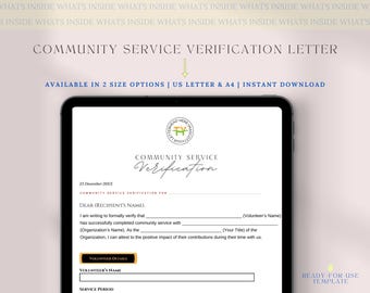 Plantilla de carta de verificación de servicio comunitario editable, plantilla de carta de verificación de servicio comunitario, verificación de servicio comunitario