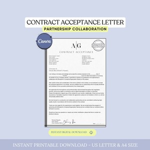 Plantilla de carta de aceptación de contrato, carta de acuerdo comercial aprobada, carta de acuerdo de colaboración de asociación comercial, aceptar acuerdo de contrato