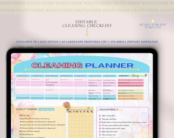 EDITABLE Cleaning Planner, Cleaning Checklist, Schedule, ADHD Cleaning Planner, Household Chores Chart, Digital Download PDF, Colorful,Canva
