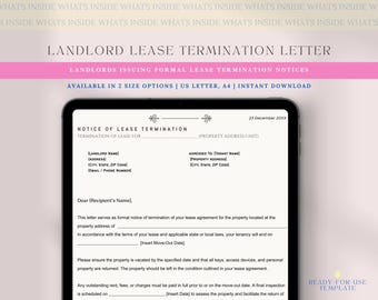 Landlord Lease Termination Letter, Rental Notice Template, Property Forms, Notification for Tenants Ending Tenancy, Notice to Vacate, Canva