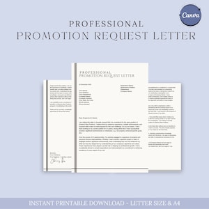 Plantilla de carta de solicitud de promoción profesional, plantilla de correo electrónico de promoción, formularios de oficina, plantilla de formulario corporativo, archivos digitales editables, Canva