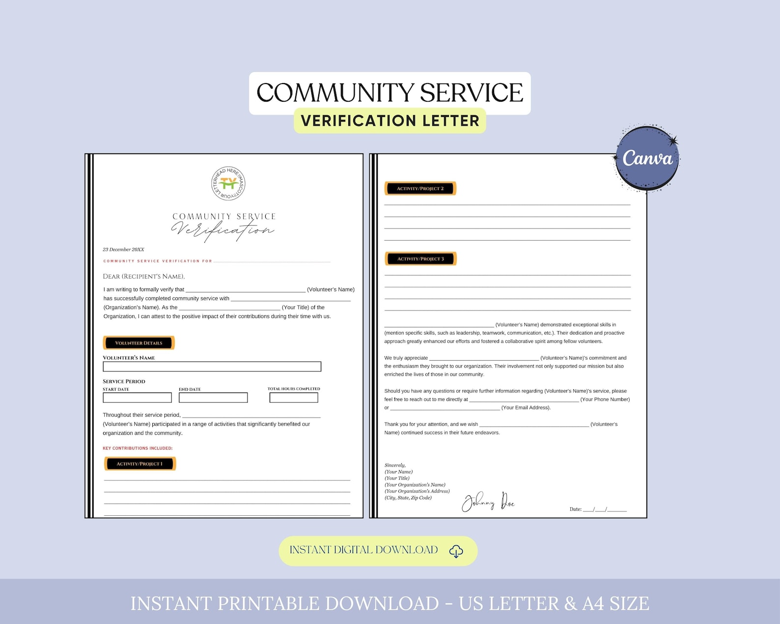 Editable Community Service Verification Letter Template, Community ...