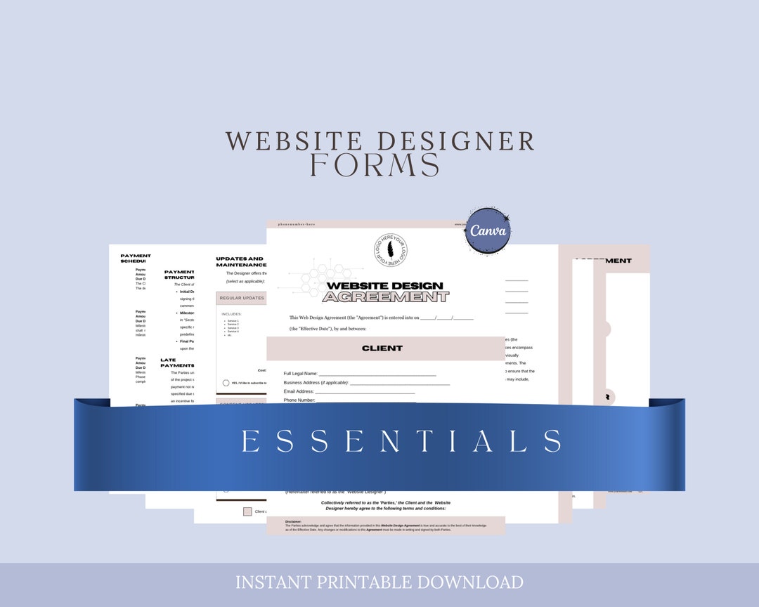 Editable Web Design Contract Template, Freelance Website Designer