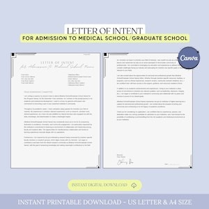 Plantilla de carta de intención de admisión a la facultad de medicina, carta de admisión a la escuela de posgrado, carta de solicitud de ingreso a la facultad de medicina, Canva