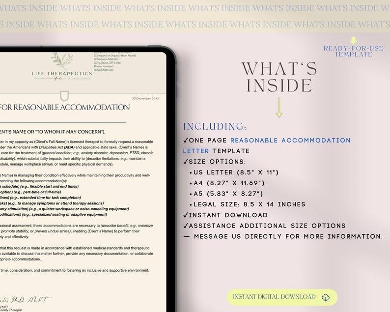 Reasonable Accommodation Letter for Therapy Office and Counselors ...