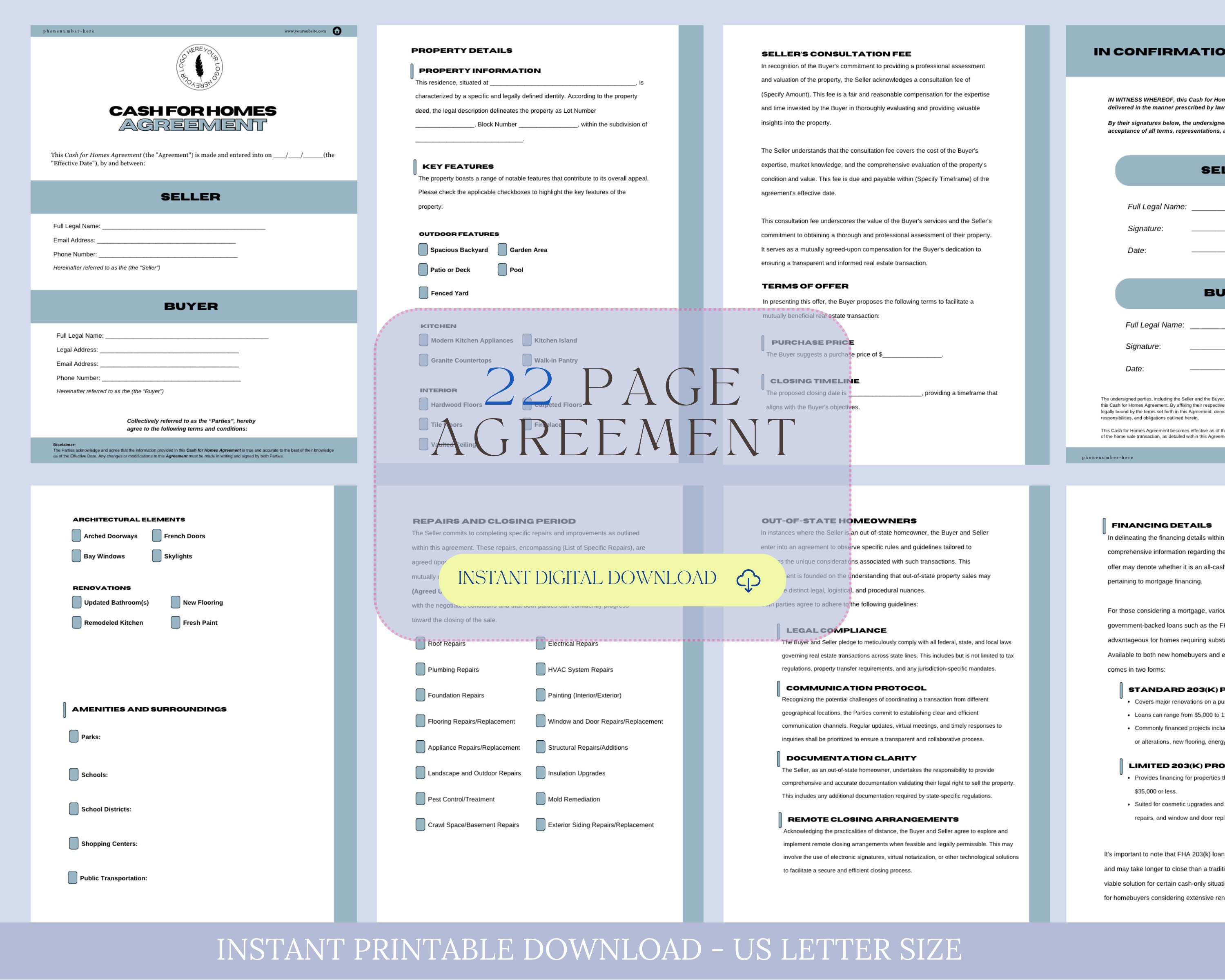 Simple Property Cash Contract Cash for Homes Agreement Contract, Purchase Agreement, Real Estate ...