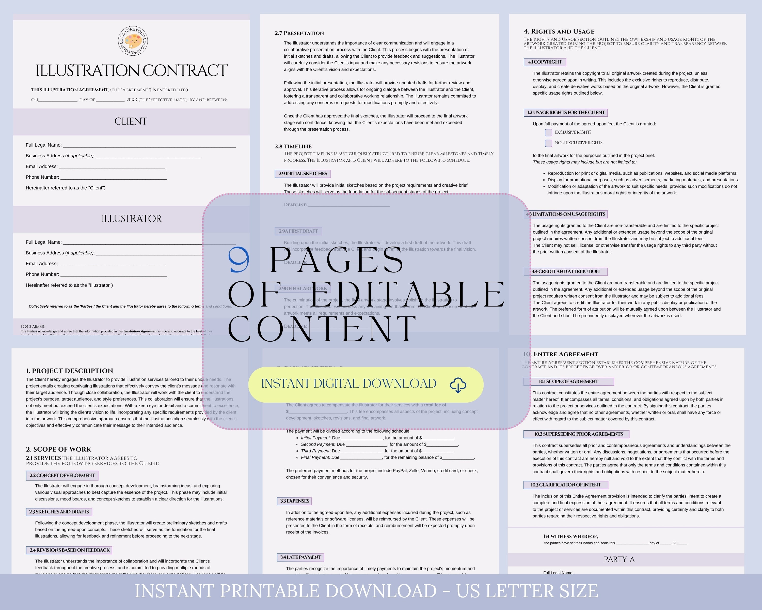 Illustration Contract Template, Graphic Design Contract, Freelance Illustration Contract Template, Graphic Design Contract, Freelance