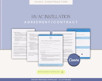 HVAC Installation Contract, HVAC Service Agreement,HVAC Agreement Template, Heating and Cooling System Installation Agreement,Freelance hvac
